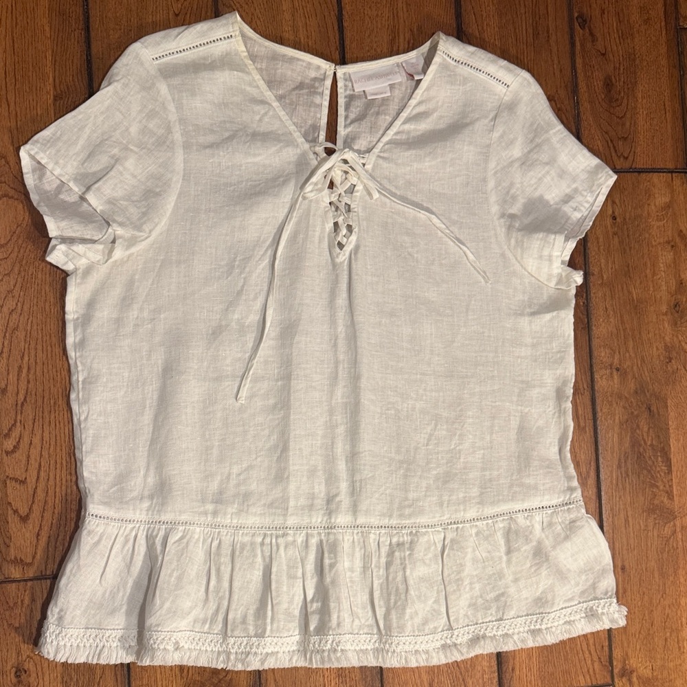 White Lace-Up Peplum Short Sleeve Top - Casual Lightweight